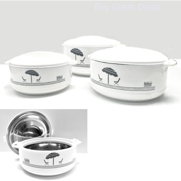 Cello 3 Piece Hot Pot Insulated Casseroles Hot Pack Food Warmer Gift Set